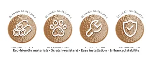Cat scratcher features: eco-friendly wood, scratch resistance, easy setup, and stable structure