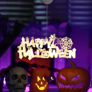 Luminous Happy Halloween hanging sign with LED lights and spooky pumpkin props