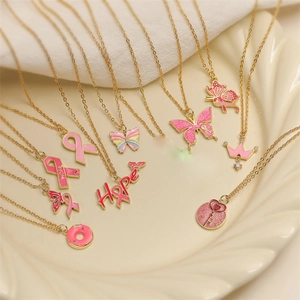 Butterfly Donut Pendant Necklace Copper Enamel Colorful Drip Oil Fashion Clavicle Chain For Women Girls Jewelry
