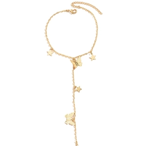 Elegant 14K gold plated multi-layer finger bracelet with star and butterfly charms