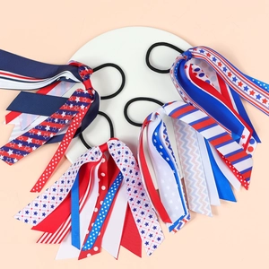 US flag themed ribbon hair scrunchies with patriotic stars and stripes patterns