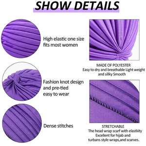 Modischer lila Falten-Turban für Damen mit hoher Elastizität und geknotetem Design