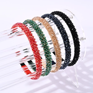 Set of 5 handmade crystal beaded headbands in red, green, gold, blue, and black