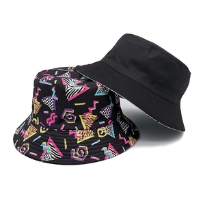 Classic black and vibrant colorful geometric patterned bucket hats for summer sun protection