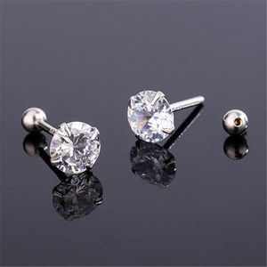 Round Clear Zircon Stud Earrings 925 Sterling Silver Screw Ball Back Prong Set For Men Women Simple Classic Jewelry