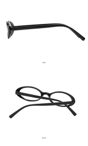 Side and back view of glossy black oval glasses frames with a polished vintage finish