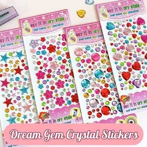 Colorful 3D crystal stickers for DIY crafts with hearts, stars and flower patterns