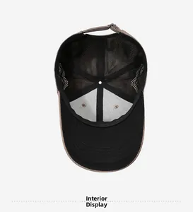 Internal detail of summer baseball cap showing breathable mesh and adjustable strap