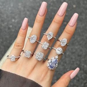 Luxurious S925 sterling silver rings with ice flower cut blue and white gemstones