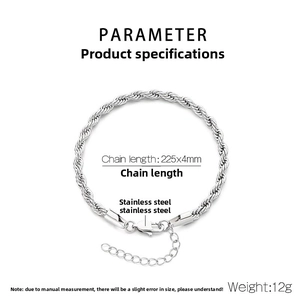 Detail of silver stainless steel twisted rope anklet with lobster clasp and extension