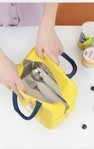 Detail of insulated lunch bag with aluminum foil lining for thermal meal storage