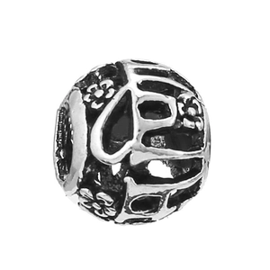 Silver-plated hollow ball bead with LOVE engraving and floral patterns for DIY jewelry