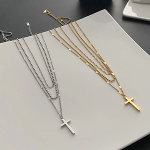 Multi-layer Cross Pendant Necklace Titanium Stainless Steel Minimalist Jewelry Non-fading Clavicle Chain For Women