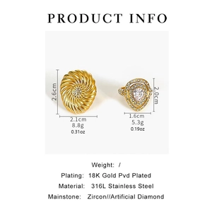 Detailed size and weight specs for 18K gold plated stainless steel ring and earrings