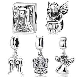 925 Sterling Silver Angel Wing Beads Charms For Bracelet Necklace DIY Jewelry Making With Zircon Pave Polished