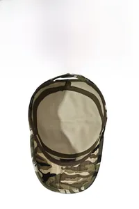 Detail of 100% cotton jungle camouflage military cap with inner lining and adjustable strap