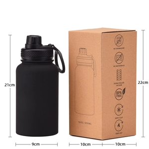 Black matte 650ml stainless steel vacuum sports bottle with portable handle and eco-box