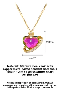 Detailed view of crown heart pendant showing 2.2x2.3cm dimensions and 6.9g weight