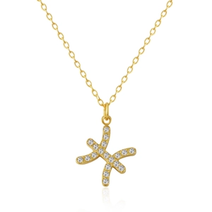Macro shot of 18K gold plated O-chain necklace with sparkling zircon-studded cross pendant