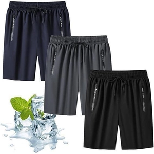 Heren Sport Shorts Sneldrogend Ijs Satijn Ademend Zomer Casual Ritszakken Trekkoord Polyester Training