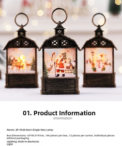 Detail of vintage Christmas lanterns with LED flickering flame and festive holiday patterns