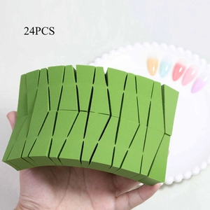 Detailed view of 24pcs green triangle makeup sponges for nail art gradient and face makeup
