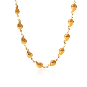 Elegant 18K gold plated stainless steel necklace with water drop links on white background