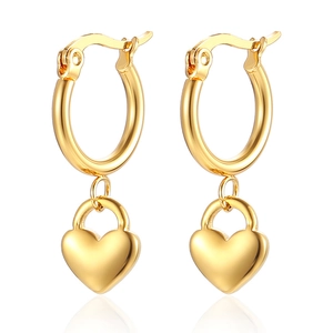 Elegant 18K gold-plated stainless steel heart drop earrings with hoop closure