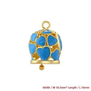 Detail view of 10.5mm x 16mm heart bell pendant with bright blue enamel finish