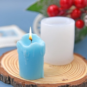 DIY candle silicone mold set featuring a blue dripping wax design with a festive winter theme