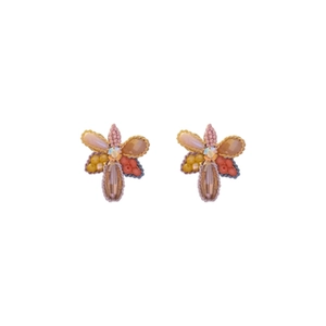 Boucles d'oreilles fleurs chic avec perles colorées et strass brillants pour femme