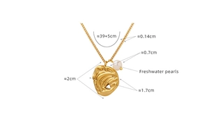 Detailed dimensions of abstract gold pendant necklace with natural freshwater pearl
