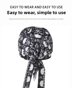 Detail of adjustable breathable sports pirate hat with skull and letter pattern print