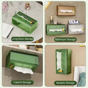 Luxe textured paper tissue box in emerald and amber for wall-mounted or desktop use