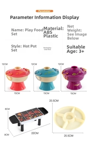 Detailed size specifications for kids kitchen playset with hot pot and BBQ accessories