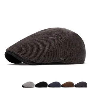 Classic grey corduroy beret for men with detailed metal buckle and color options