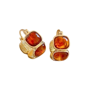 18K gold plated amber style resin oval earrings on clean white background for women