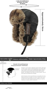 Detaillierte Größentabelle mit Kopfumfang und Maßen für die warme Winter-Fliegermütze