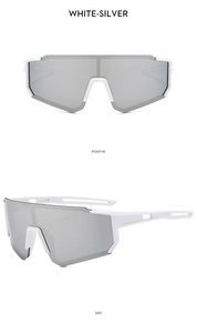 Front and side views of stylish white silver cycling sports sunglasses for outdoor racing