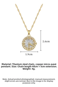 Detailed macro view of gold-plated clock pendant with shell dial and sparkling crystals