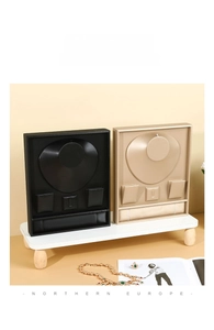 Luxe jewelry display stand set for necklaces rings and earrings in black and gold leather