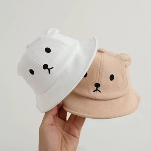 Cute baby bear fisherman hats in white and beige cotton knit with 3D ears