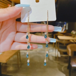 Elegant Zinc Alloy Tassel Drop Earrings With Colorful Rhinestone For Women Fashion Gold Color Long Dangle Earrings Jewelry