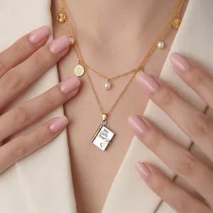 Collana Medaglione Pendente Libro Acciaio Inossidabile Inciso Citazione Sentimentale Cuore Gioielli Regalo Per Donne Mamma Figlia