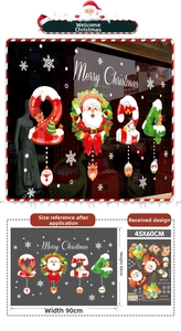 Detailed size chart for 2025 Christmas static window decals with Santa and deer patterns