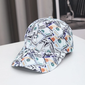 Casquette de baseball unisexe avec imprimé billets de dollar sur toile blanche