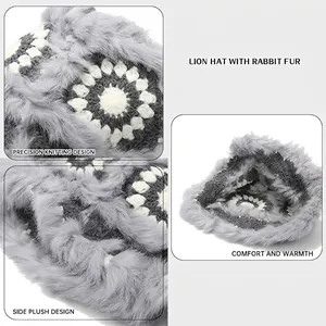 Traditional Lion Dance faux rabbit fur winter hat with thick warm knit lining