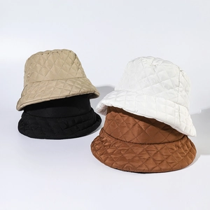 Quilted bucket hats for women in beige, white, black, and brown for autumn and winter