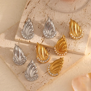 Vintage 18k gold and silver geometric teardrop earrings with pearls and crystals