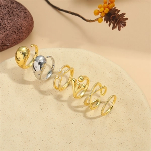 Luxury hip-hop fat fish gold and silver open rings set with sparkling zircon details
